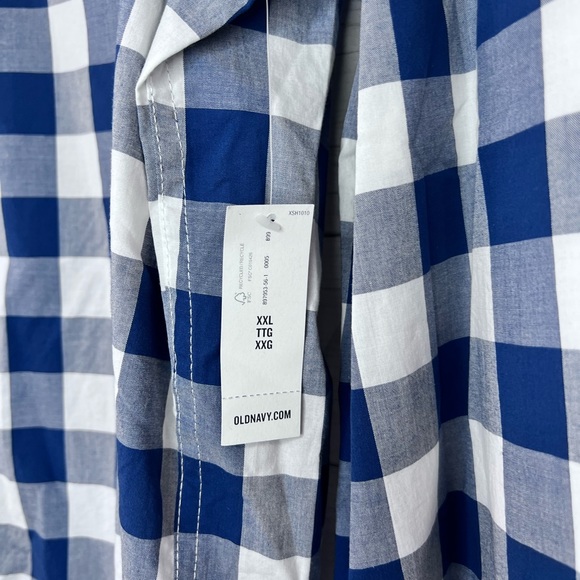 NWT Old Navy Slim Fit Gingham Long Sleeve Button Down XXL Blue White 💗 - Picture 3 of 4